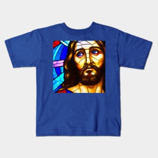 Stained Glass Portrait of Jesus Abstract Art Kids T-Shirt